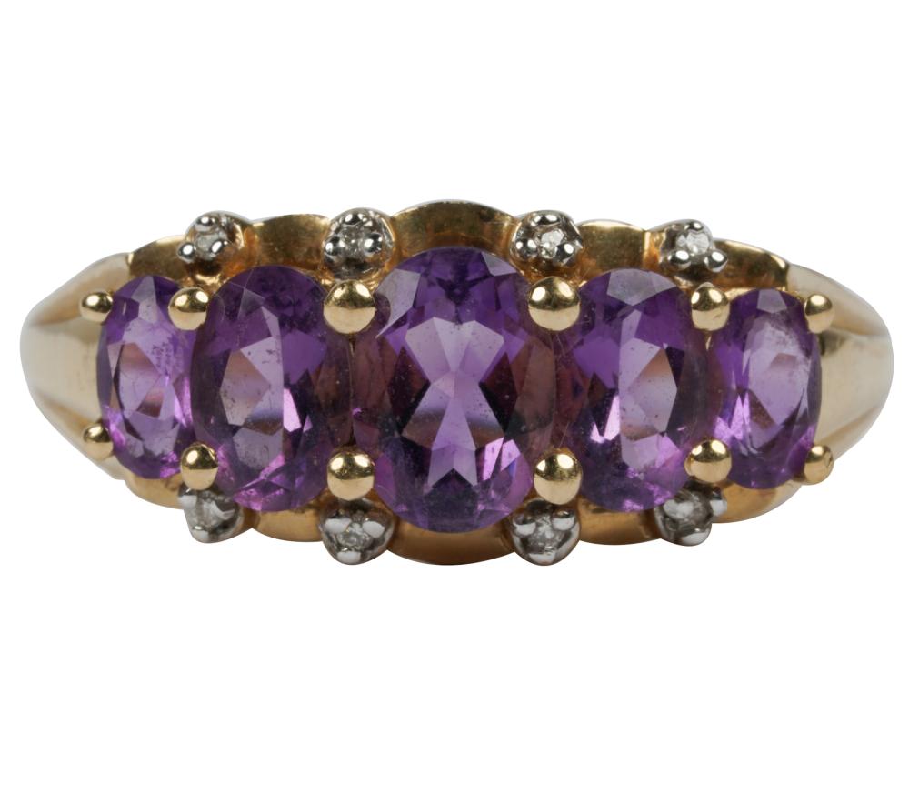 Appraisal: KARAT YELLOW GOLD AMETHYST DIAMOND RINGcontaining five oval mixed cut