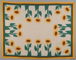 Appraisal: Cotton Applique Sunflower Quilt American southern hand-stitched cotton applique sunflower