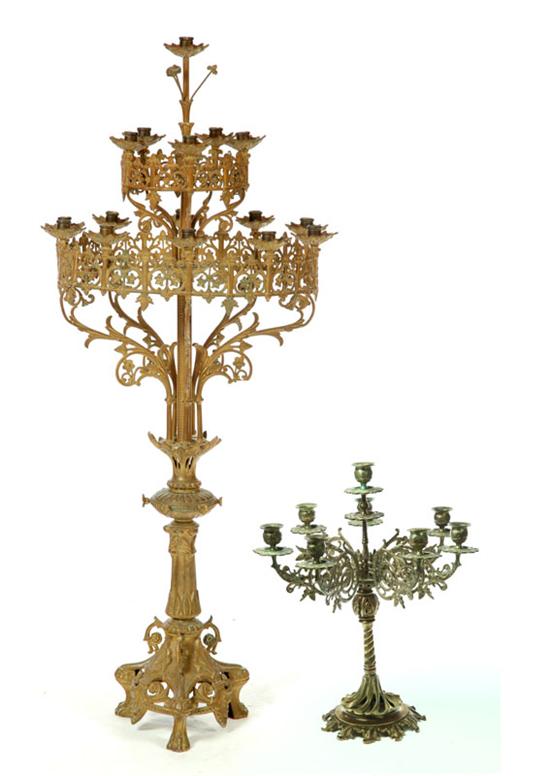 Appraisal: BRASS TORCHIERE AND CANDELABRA European late th- th century Floor