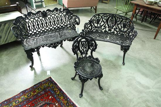 Appraisal: THREE PIECES OF CAST GARDEN FURNITURE All painted black A