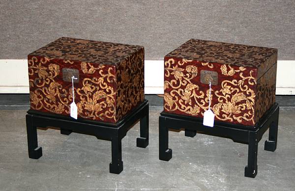 Appraisal: Two Chinese style red and gilt lacquered wood chests on