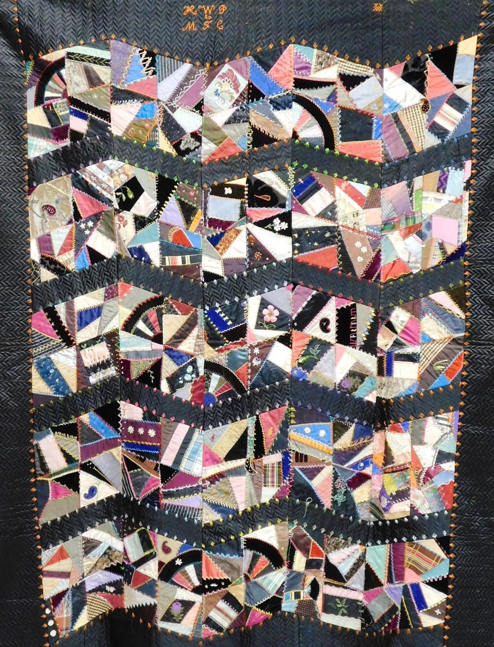 Appraisal: TEXTILE Crazy quilt th C embroidered silk velvet etc polychrome