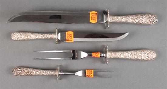 Appraisal: Two American sterling silver-handled carving sets in the ''Repousse'' pattern