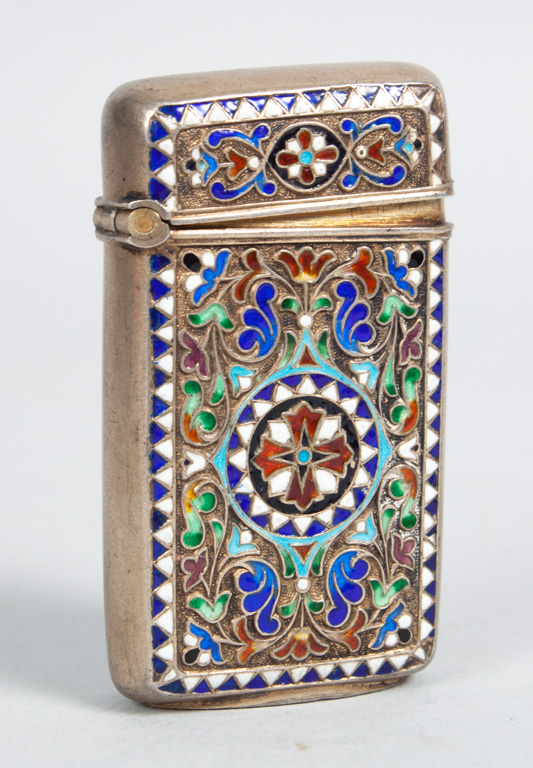 Appraisal: Russian cloisonne enamel silver match safe with hallmarks for American