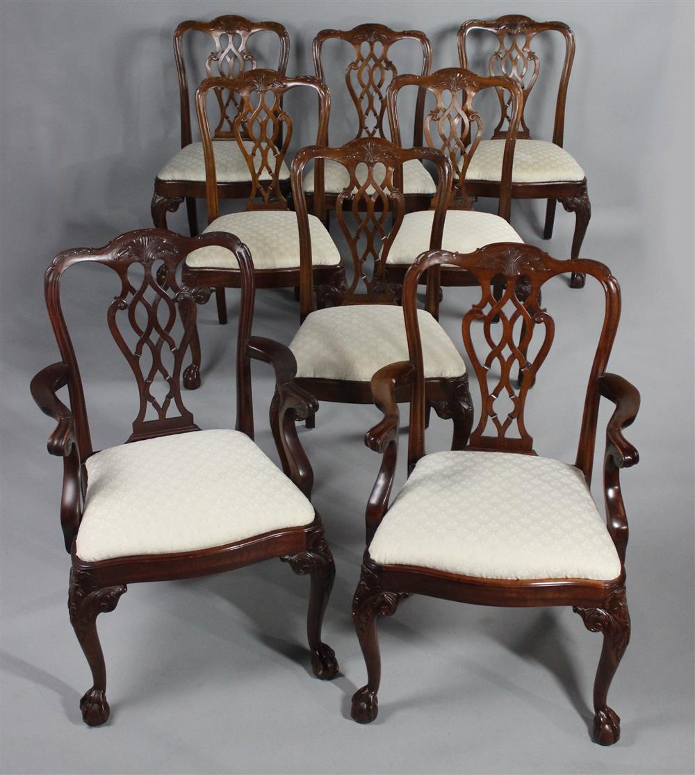 Appraisal: SET OF EIGHT CHIPPENDALE STYLE MAHOGANY DINING CHAIRS INCLUDING TWO