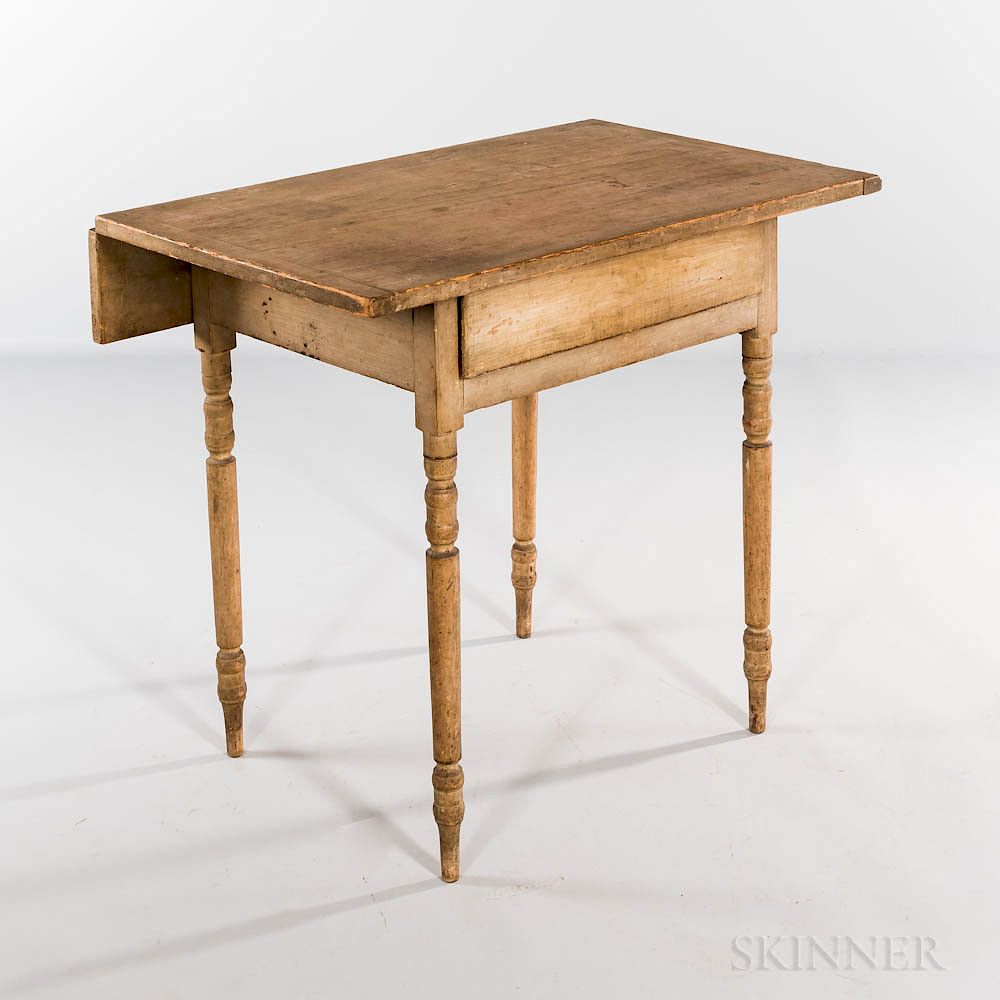 Appraisal: White-painted Turned-leg Table with Drawer White-painted Turned-leg Table with Drawer