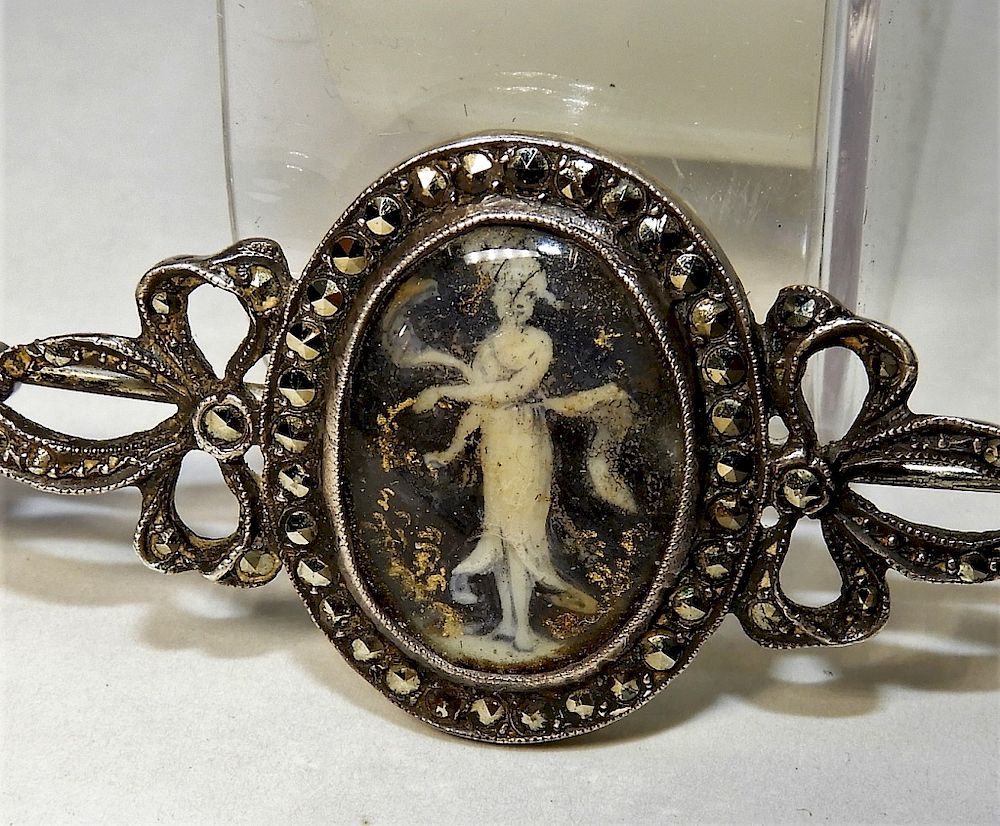 Appraisal: C French Marcasite en Grisaille Portrait Brooch France C Finely