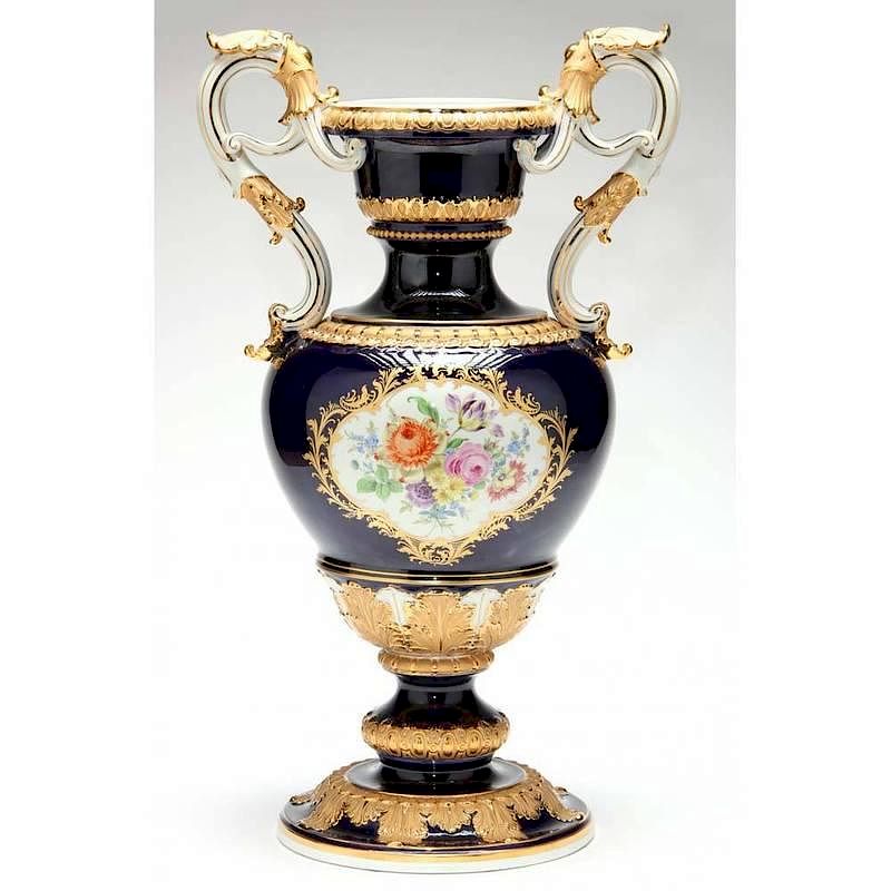 Appraisal: Monumental Meissen Double-Handled Urn th century the cobalt field heavily