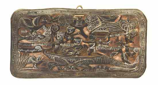 Appraisal: A Carved Wood Panel of shaped rectangular form depicting figures