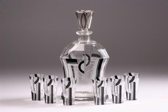 Appraisal: SEVEN-PIECE CZECH ART DECO ENAMELLED GLASS CORDIAL SET Circa s