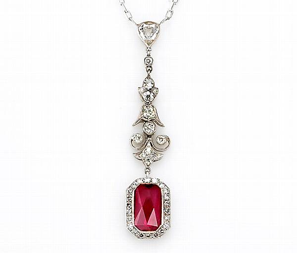 Appraisal: A ruby diamond and eighteen karat white gold necklace ruby