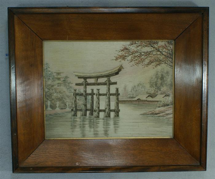 Appraisal: Japanese embroidery measuring approximately h x l depicting Torii Gate