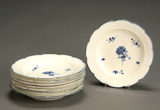 Appraisal: Set of Seven Chantilly Soft Porcelain Soup Plates Circa Each