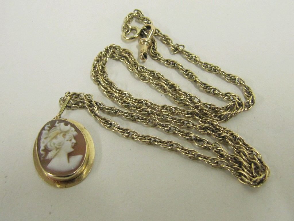 Appraisal: Fourteen carat gold mounted cameo pendant on ct gold neckchain