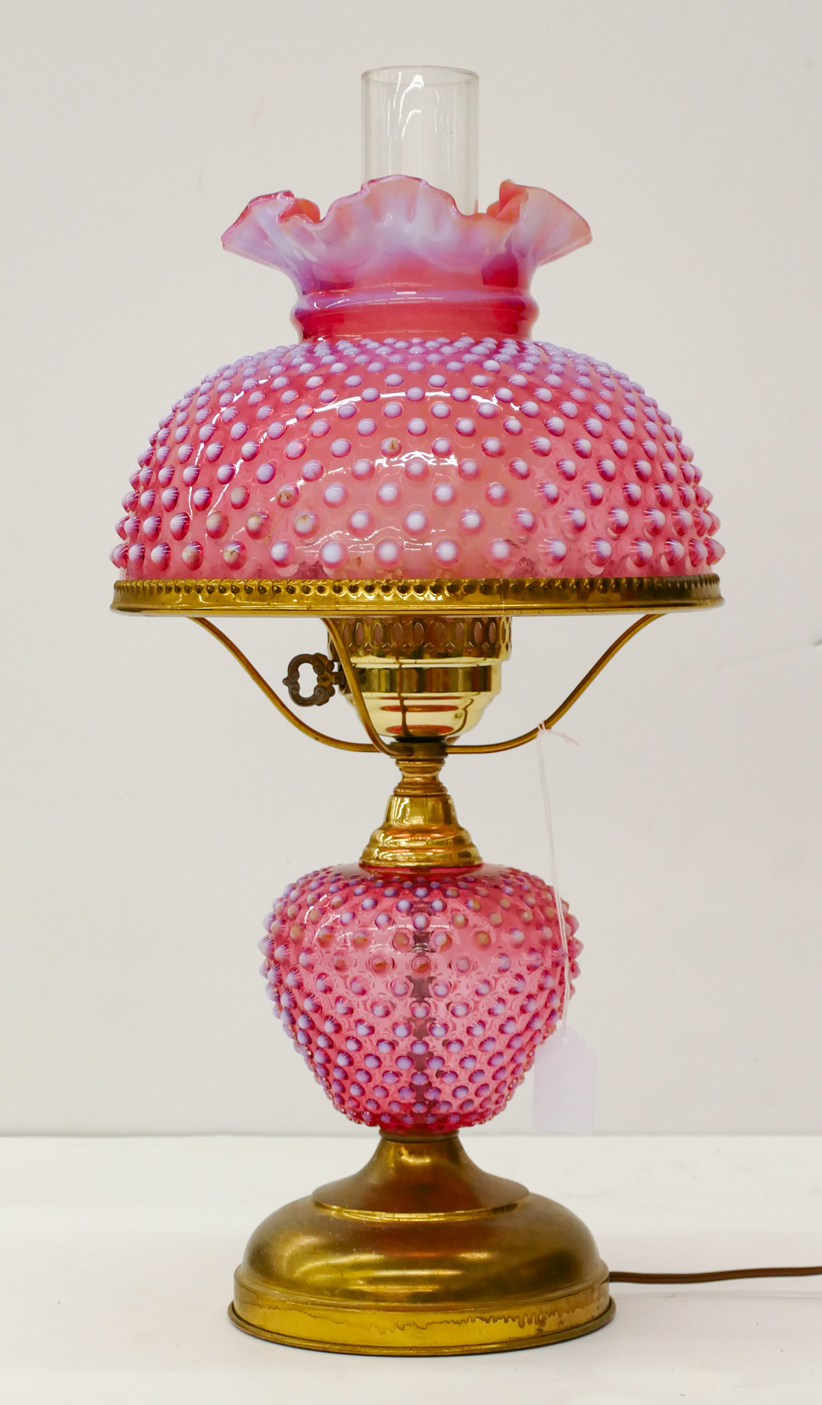 Appraisal: Fenton Hobnail Hurricane Table Lamp ''