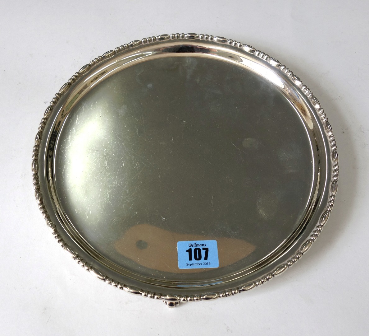 Appraisal: A circular silver salver Robert Stewart London with bead and