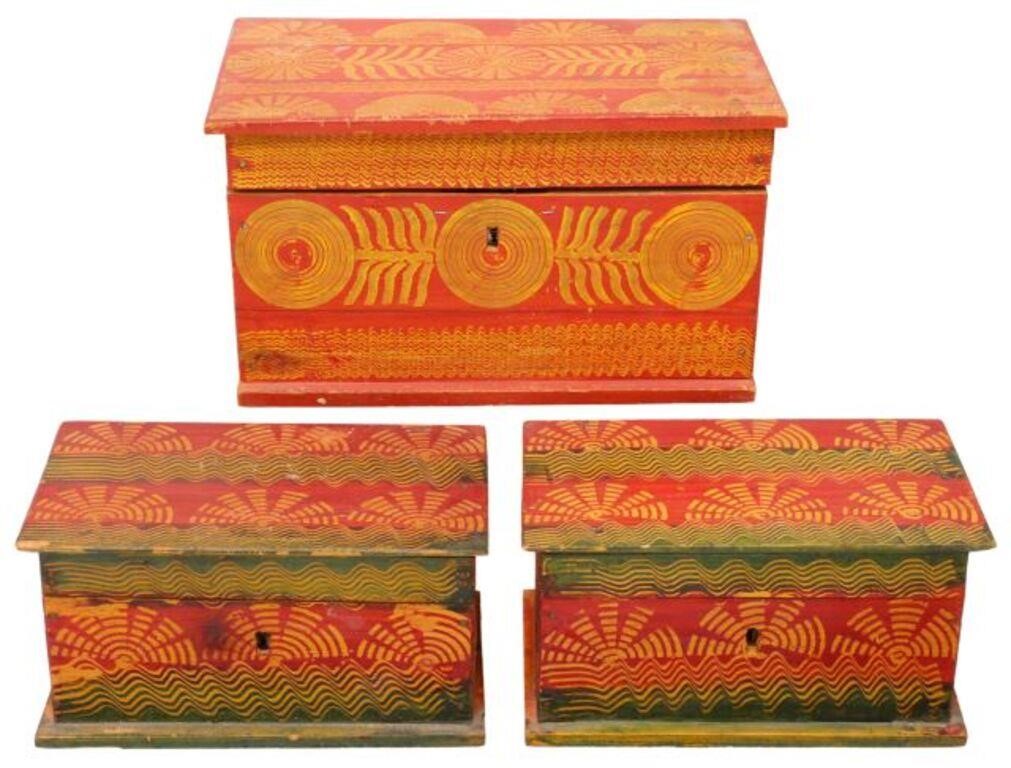 Appraisal: lot of Paint decorated wood table boxes likely Mexico all