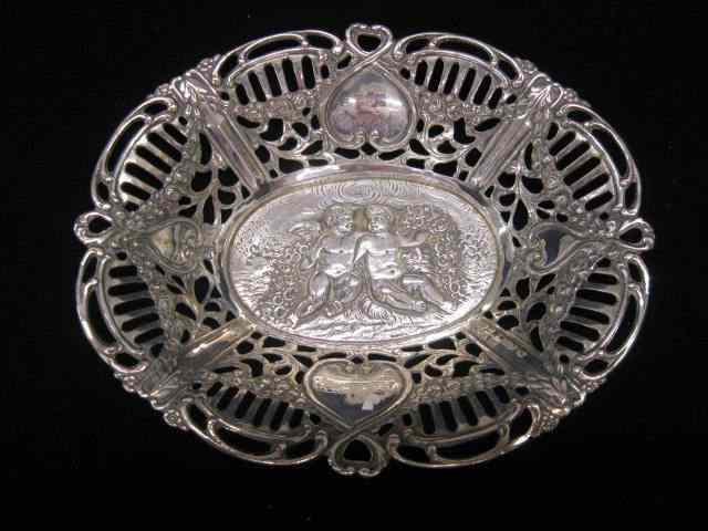 Appraisal: European Sterling Silver Nut Bowl cherub decor basket style floral