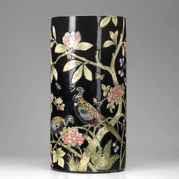 Appraisal: WELLER Rare Dunton umbrella stand with pheasants on a black