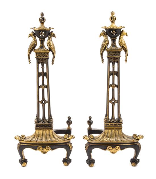 Appraisal: Sale Lot A Pair of Parcel Gilt Bronze Andirons william