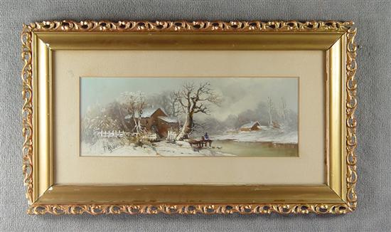 Appraisal: Pedro Ribera Pastel Pedro Ribera pastel winter scene with pond