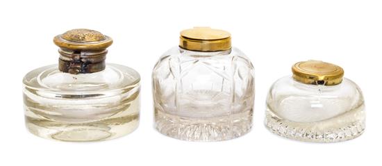 Appraisal: Sale Lot Three Brass Mounted Glass Inkwells comprising one example