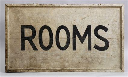 Appraisal: AMERICAN PAINTED WOOD SIGN ROOMS The -sided sign with black