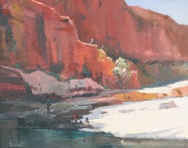 Appraisal: G Pratt figures by a rock gorge oil on panel