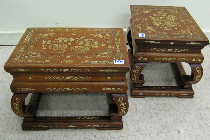 Appraisal: PAIR OF INLAID TEAKWOOD FOOTSTOOLS Chinese th century of rectangular