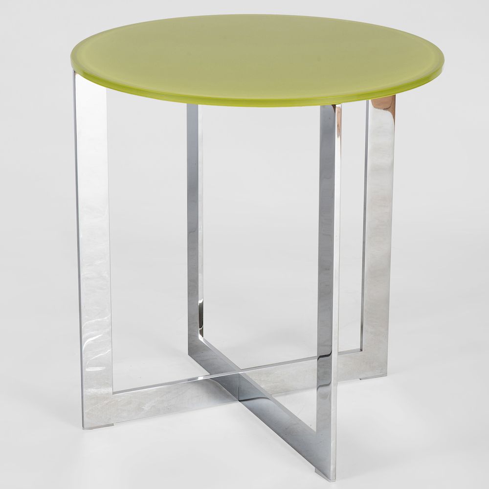 Appraisal: Modern Chrome and Green Glass Side Table x in diam