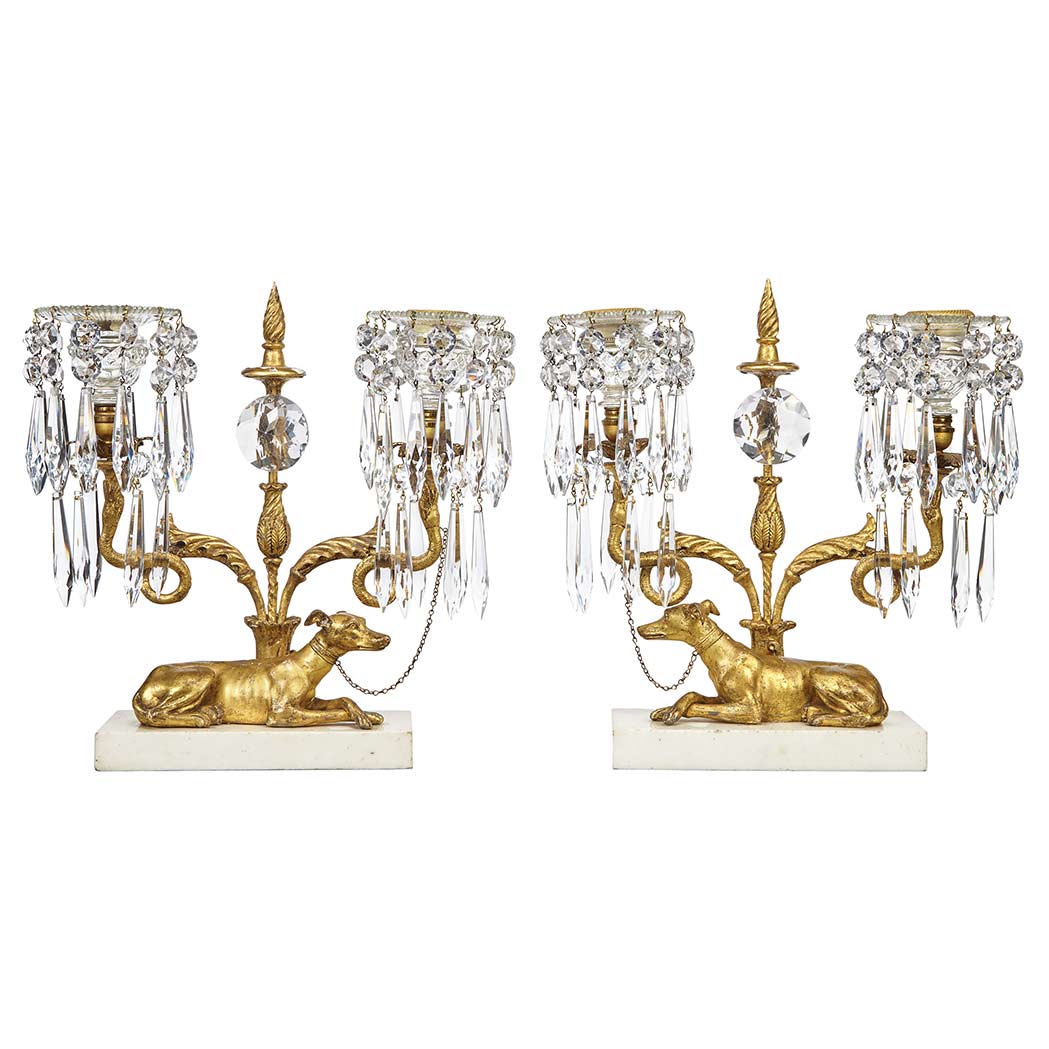 Appraisal: Pair of George III Gilt-Bronze and Glass Figural Candelabra Circa