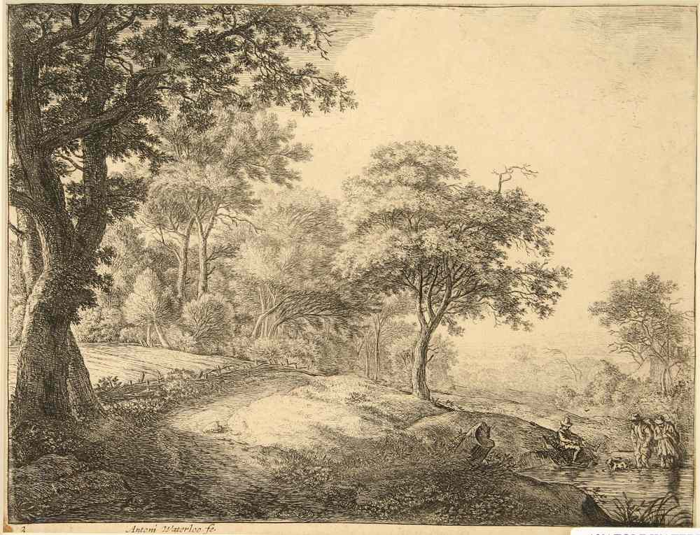 Appraisal: TH C ENGRAVING - Landscape with three people and a