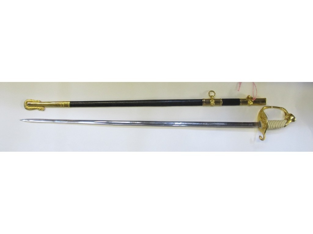 Appraisal: Naval sword with gilt metal mounted hilt in gilt metal