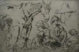 Appraisal: John Augustus Portrait Continental Figures and Horse etching one signed