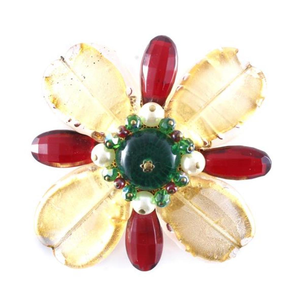 Appraisal: SIGNED DANIELE CORNAGGIA GOLD TONE GLASS FLOWER PIN WITH GREEN