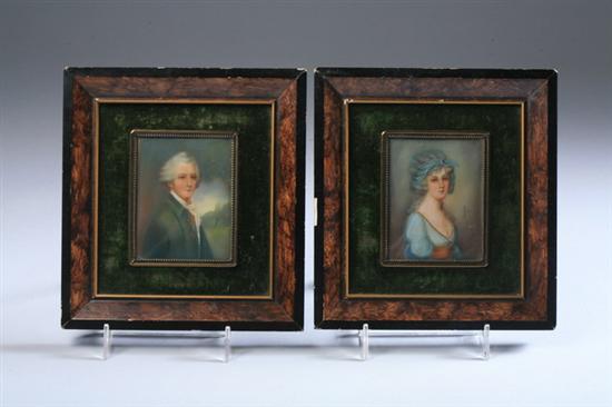 Appraisal: PAIR ENGLISH HAND-PAINTED PORTRAIT MINIATURES th century Depicting a lady