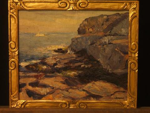 Appraisal: ITALIAN TH CENTURY ROCKY SHORE SCENE Oil on canvas laid