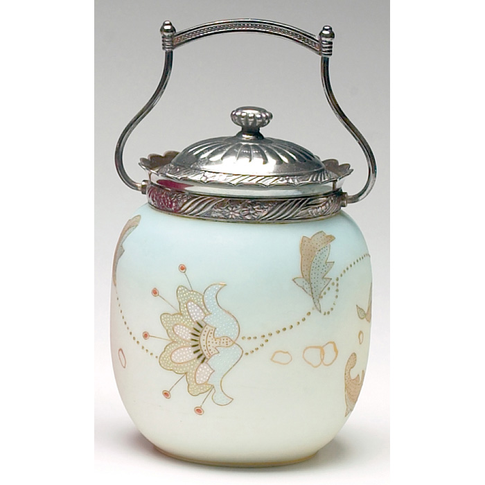 Appraisal: Mt Washington Crown Milano biscuit jar blue and ivory satin