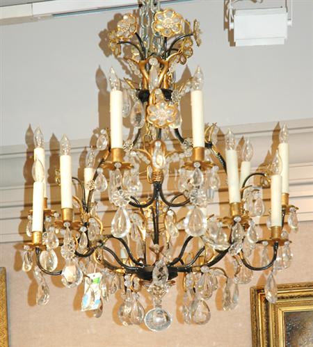 Appraisal: Louis XV Style Gilt and Patinated-Metal and Cut Glass Twelve-Light