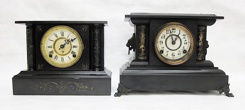 Appraisal: TWO AMERICAN BLACK CASE MANTEL CLOCKS Lombardia model by F