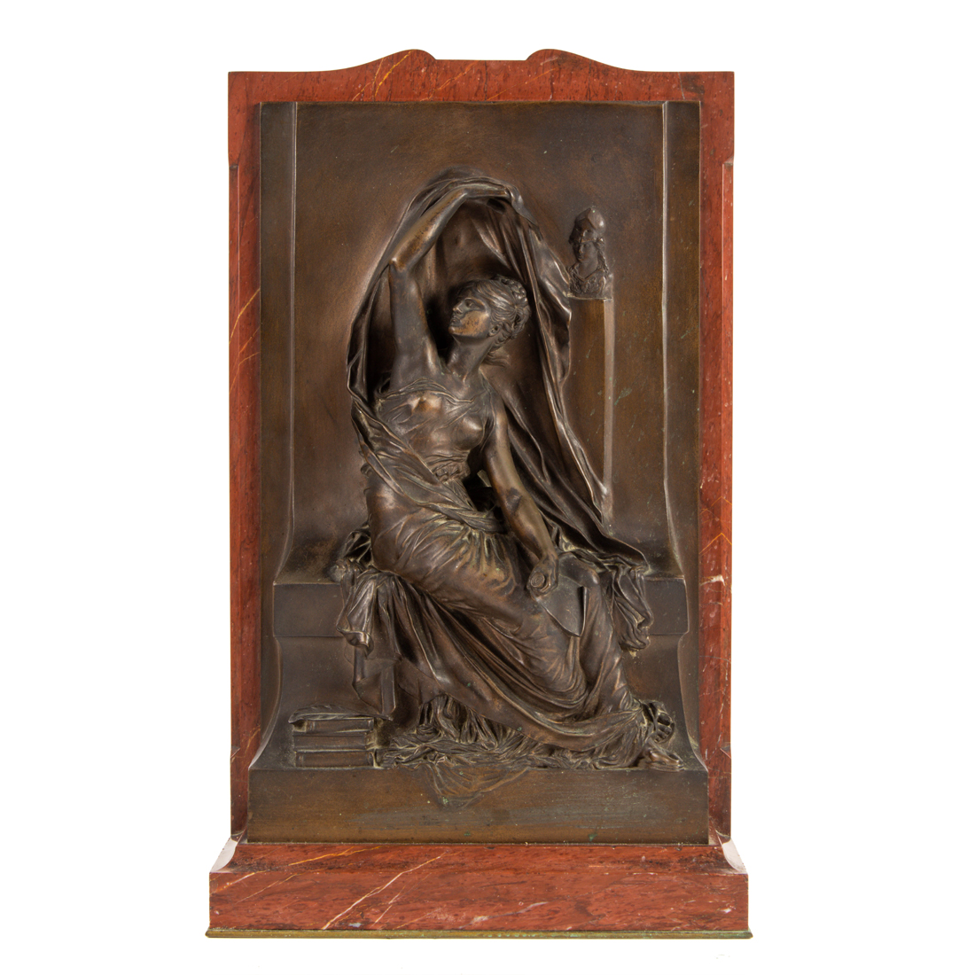 Appraisal: A FRENCH BRONZE AND MARBLE RELIEF OF ALLEGORIE DE LA