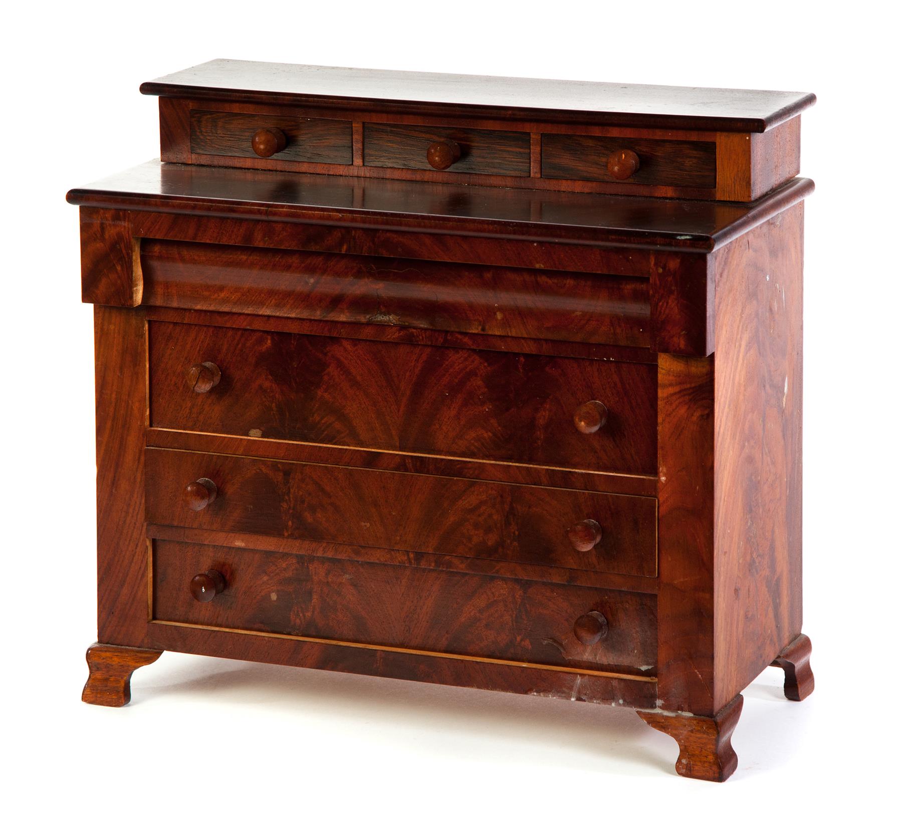 Appraisal: MINIATURE EMPIRE CHEST WITH DOVETAILED DRAWERS American mid th century