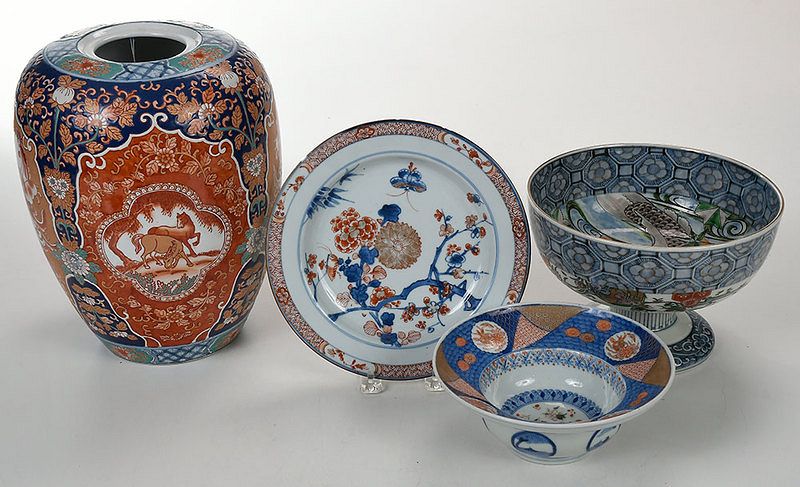 Appraisal: Four Pieces Imari Palette Asian Porcelain comprising a large th