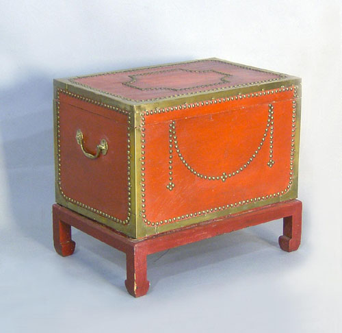 Appraisal: Red painted box with brass tack decoration h w