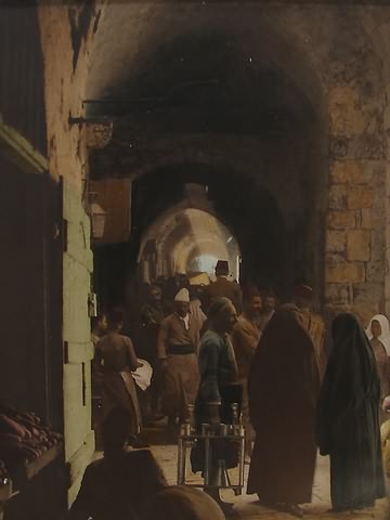 Appraisal: Early th century hand-colored photograph showing indoor market with shoppers