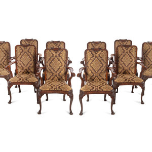 Appraisal: A Set of Twelve Queen Anne Style Mahogany Armchairs th