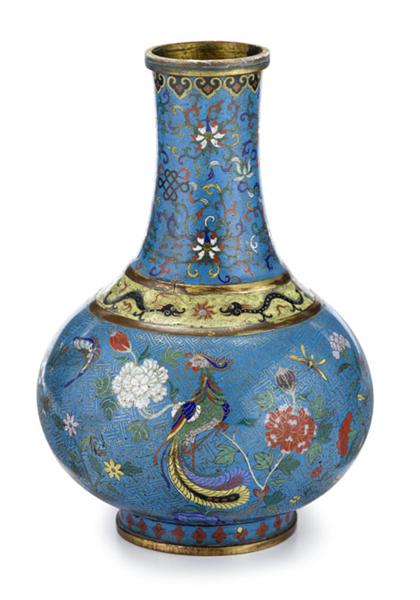 Appraisal: Chinese cloisonne vase th century Of tall baluster form gilt