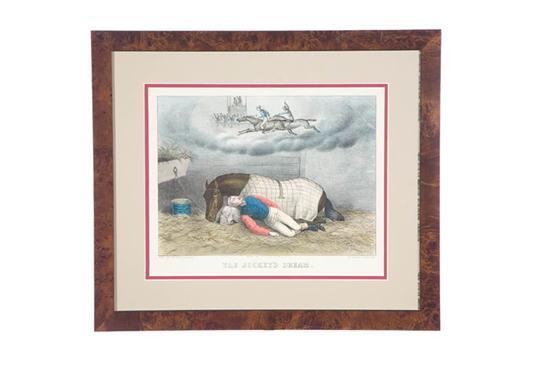 Appraisal: THE JOCKEY'S DREAM BY CURRIER IVES Handcolored lithograph Stable scene