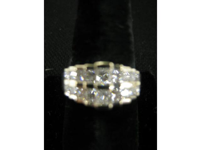 Appraisal: Diamond Ring Two Rows of Step Set princess cut diamonds