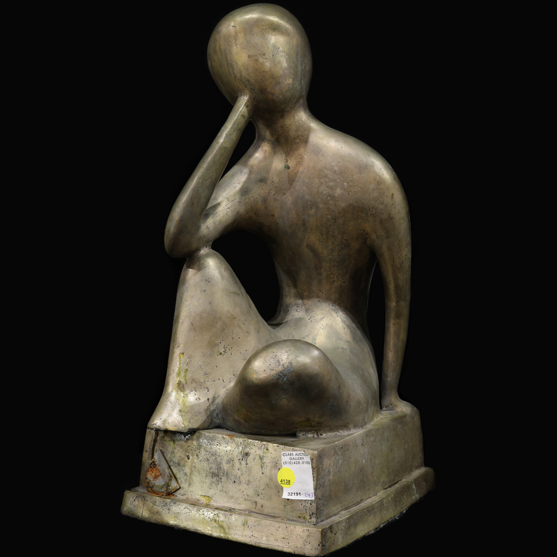 Appraisal: AMERICAN SCHOOL TH CENTURY ABSTRACT SEATED FIGURE American School th